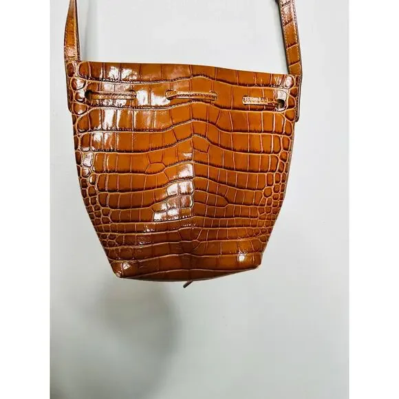 MANSUR GAVRIEL Brown Crocodile Embossed Drawstring Mini Bucket Bag Purse - Picture 8 of 14